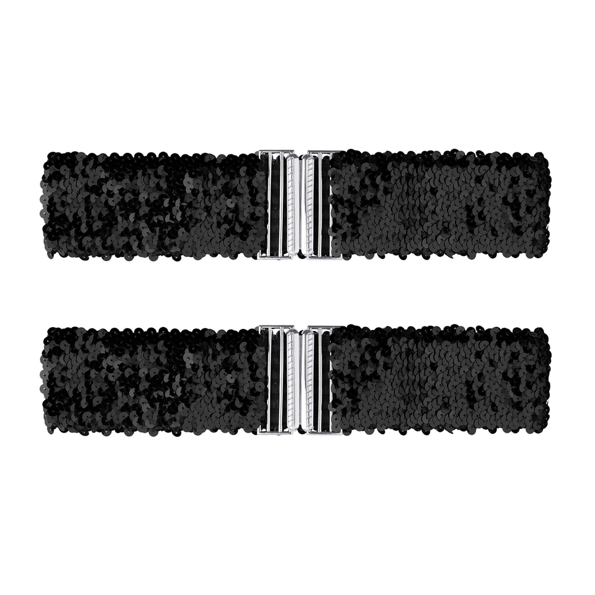 8214 Ladies Stretchy Wide Waist Belts Interlock Buckles Shinny Sequins